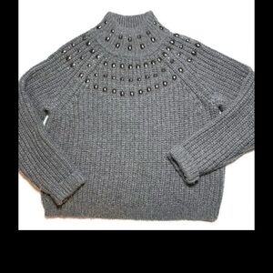 Apt 9 Embellished Mock Neck Sweater Gray Chunky Knit Wool Blend size L
